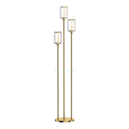 HOMCOM Floor Lamp with Shelves, 3-Light Crystal Standing Lamp with Glass Shades and Foot Switch, Bulbs Not Included, Gold Tone