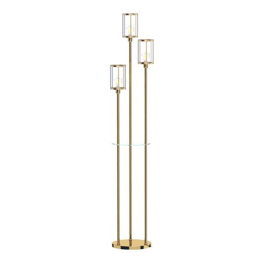 HOMCOM Floor Lamp with Shelves, 3-Light Crystal Standing Lamp with Glass Shades and Foot Switch, Bulbs Not Included, Gold Tone