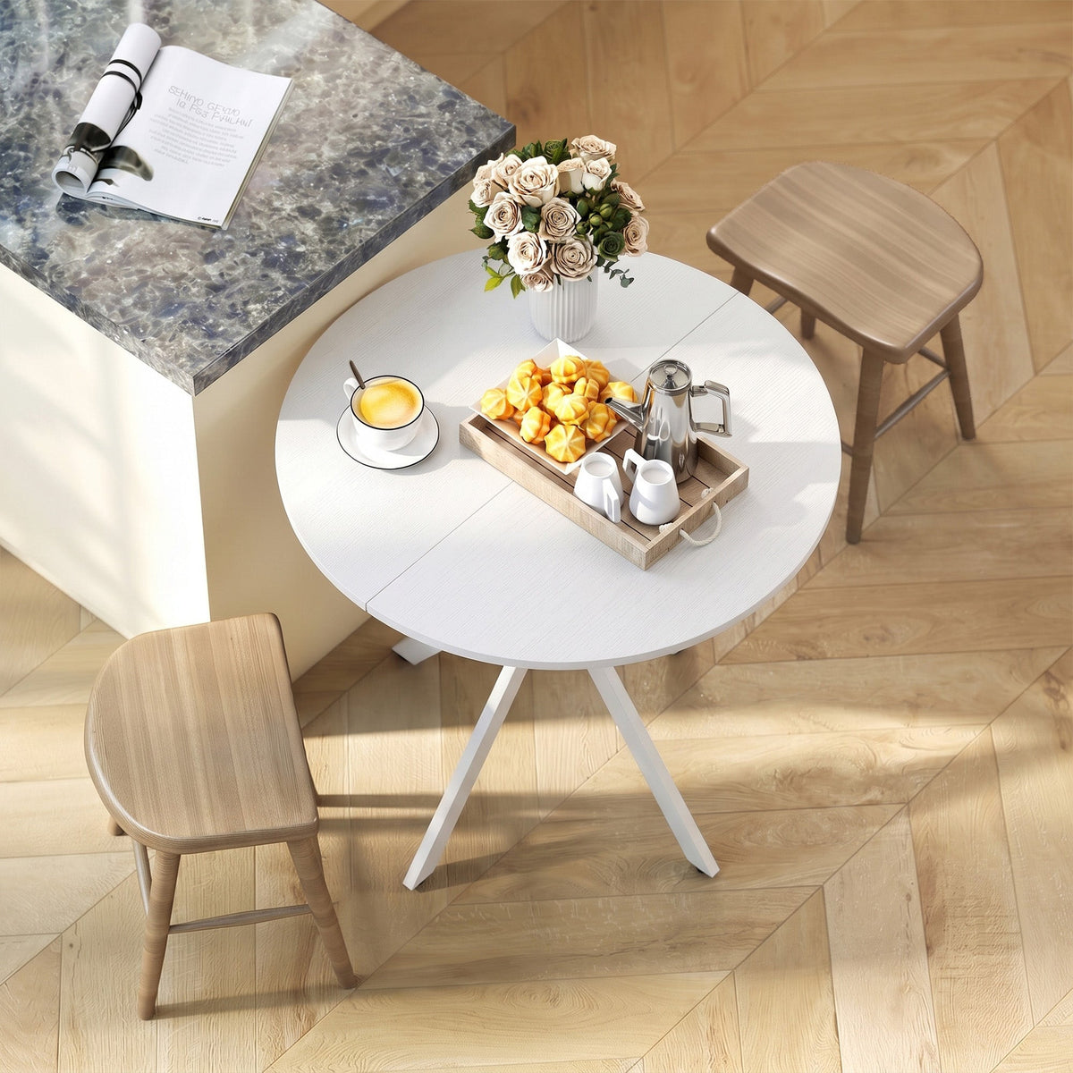 HOMCOM 80cm Industrial Round Dining Table - White