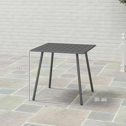 طاولة حديقة مربعة من Outsunny بسطح شرائحي، إطار فولاذي، طاولة خارجية لـ 4 أشخاص، 80 × 80 × 74 سم، رمادي