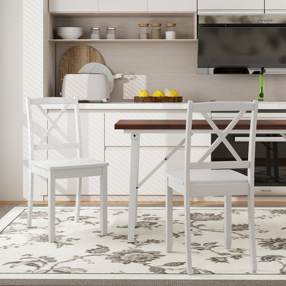 Wood Dining Chair Set of 2 with Rubber Wood Legs-White