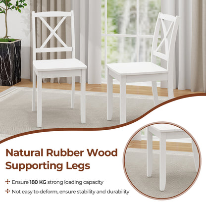 Wood Dining Chair Set of 2 with Rubber Wood Legs-White