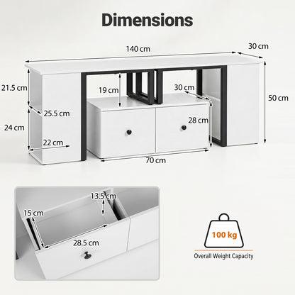 Wood TV Cabinet Lowboard TV Stand with 2 Large Drawers-White