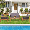 4-Piece Patio Acacia Wood Furniture Set with Removable Cushions-Grey