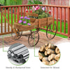 Wood Wagon Flower Planter with Wheels and 2 Planting Sections-Brown