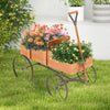 Wood Wagon Flower Planter with Wheels and 2 Planting Sections-Orange