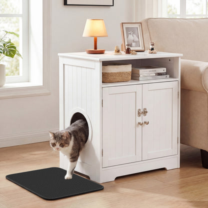 Wooden Cat Litter Box Enclosure Hidden Cat Washroom Furniture with Easy Cleaning Litter Mat-White