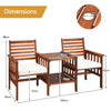 Wooden Companion Seat with Upper and Lower Table and Umbrella Hole-White
