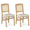 Wooden Folding Chairs Set of 2 with Linen Padded Seat-Natural