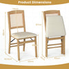 Wooden Folding Chairs Set of 2 with Linen Padded Seat-Natural