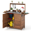 Wooden Garden Workstation with Foldable Side Shelves for Yard Balcony-Brown