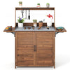 Wooden Garden Workstation with Foldable Side Shelves for Yard Balcony-Brown