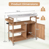 Wooden Grill Cart with Storage Outdoor Kitchen Island with Stainless Steel Top-Natural