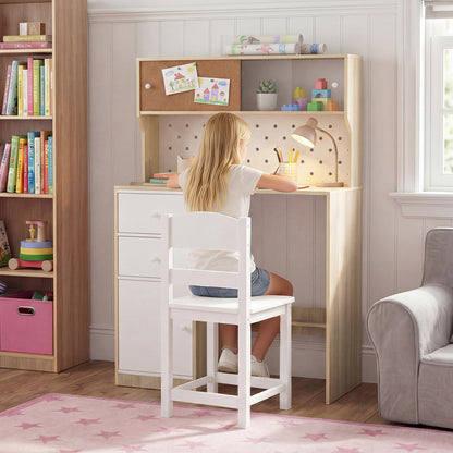 Wooden Kids Study Desk and Chair Set with 2 Cabinets and Drawers-Natural