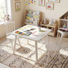 Wooden Kids Table and 2 Chairs Set with Curved Spindle Backrests-White