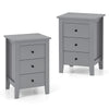 Wooden Nightstand Set of 2 with 3 Drawers and Stable Structure-Grey
