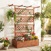 Wooden Planter Box Raised Garden Bed with Lattice Trellis-Brown