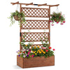Wooden Planter Box Raised Garden Bed with Lattice Trellis-Brown