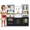 Wooden Play Kitchen with Realistic Lights and Sounds for Boys Girls 3+-Black