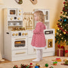 Wooden Play Kitchen with Realistic Lights and Sounds for Boys Girls 3+-White
