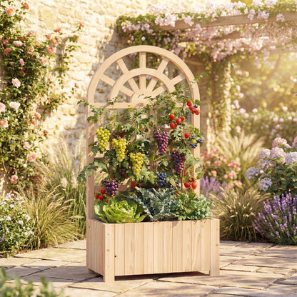 Wooden Raised Garden Bed with Trellis 121cm Outdoor Planter Box Privacy Screen-Natural