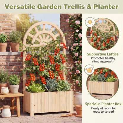 Wooden Raised Garden Bed with Trellis 121cm Outdoor Planter Box Privacy Screen-Natural