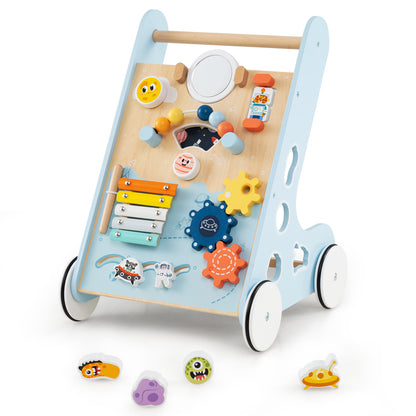 Wooden Baby Walker with Wheels for Boys and Girls 1+ Years Old-Blue