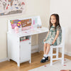 Wooden Children Study Table and Chair Set with Storage Cabinet and Bulletin Board-White