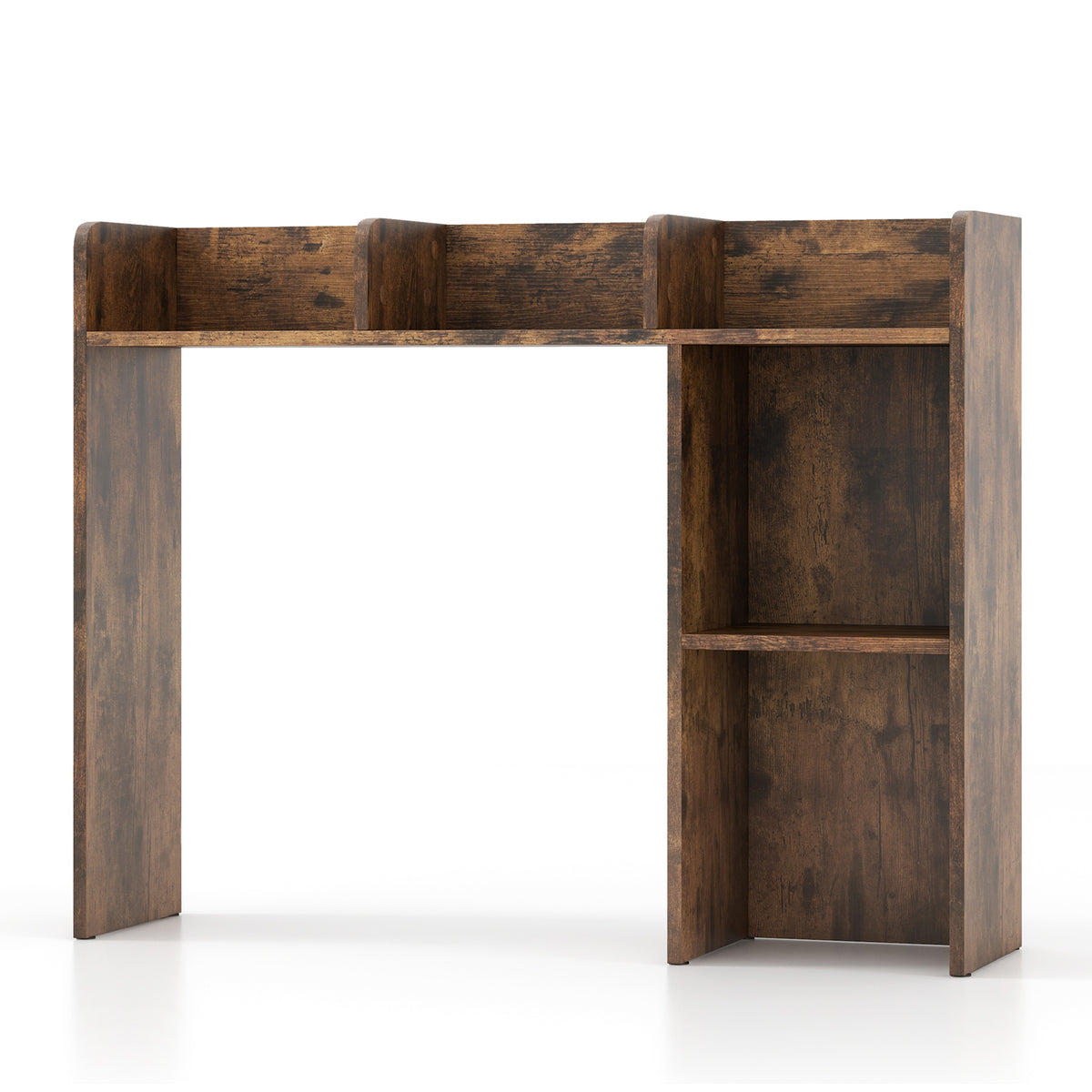Wooden Desk Bookshelf with 4 Shelves and Open Back Compartment-Rustic Brown
