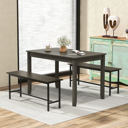 Wooden Rectangular Dining Table with Rubber Wood Legs for 4 People-Grey
