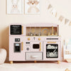 Wooden Kids Play Kitchen with Ice Maker and Fabric Drawer-Pink