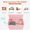 Wooden Kids Toy Box and Bench with Cushion and Handles-Pink