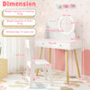 Wooden Kids Vanity Set with Lighted Mirror, Hooks and Storage Drawers-White