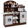 Wooden Kitchen Playset with Clock and Microwave-Brown
