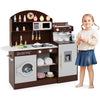 Wooden Kitchen Playset with Clock and Microwave-Brown
