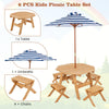 Wooden Kids Picnic Table Set with 4 Chairs and Adjustable Umbrella-Natural