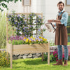 Wooden Raised Garden Bed with Lattice Trellis and Drainage Holes-Natural