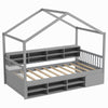 Wooden Single Size House Bed with Roof and 14 Storage Cubes-Grey