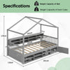 Wooden Single Size House Bed with Roof and 14 Storage Cubes-Grey
