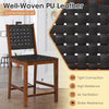 Woven Bar Stools Set of 2 with Faux PU Leather Straps-Black & Brown