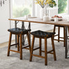 Faux PU Leather Counter Height Stools Set of 2 with Woven Curved Seat-Black & Brown