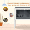 PawHut Wooden Hamster Cage for Dwarf Hamsters, Gerbils, Rutin Chicken, with Shelf, Two Huts - Grey