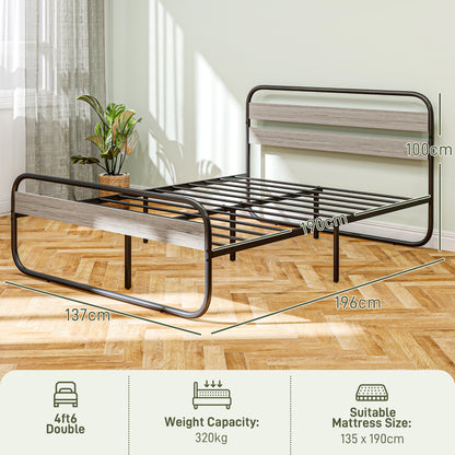 HOMCOM 4ft6 Double Bed Frame, Industrial Style Metal Platform Bed Frame with Under Bed Storage, No Box Spring Needed, Easy Assembly, Grey