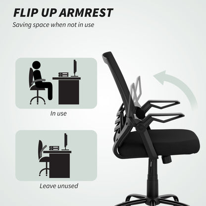 HOMCOM Modern Home Office Furniture Set, Computer Desk with Storage Shelf and Ergonomic Mesh Chair with Flip-Up Armrests, Lumbar Support, Adjustable Height, Rustic Brown and Black