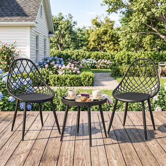 Outsunny 3-Piece Outdoor Bistro Set with 2 Chairs and Round Table for Garden, Balcony, Porch, Black