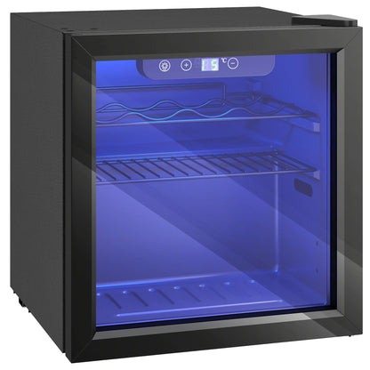 HOMCOM 12 Bottle Wine Cooler, 36 Litre Capacity, 4-16°C Under Counter Drinks Beer Wine Fridge with Glass Door, LED Light, Black