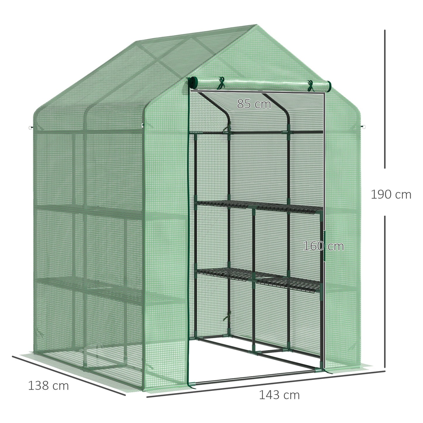 بيت زجاجي Outsunny Walk in Greenhouse مع أرفف، بيت زجاجي مستدق للحديقة، بيت زراعة، غطاء قابل للإزالة 143x138x190 سم، أخضر