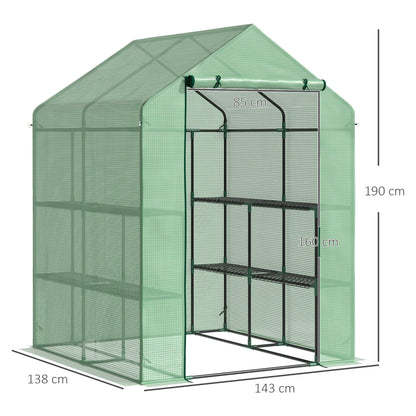 بيت زجاجي Outsunny Walk in Greenhouse مع أرفف، بيت زجاجي مستدق للحديقة، بيت زراعة، غطاء قابل للإزالة 143x138x190 سم، أخضر