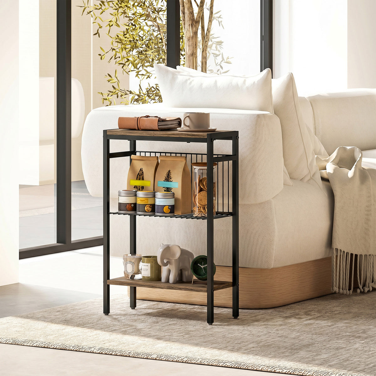 HOMCOM Three Shelf Industrial Side Table in Grey