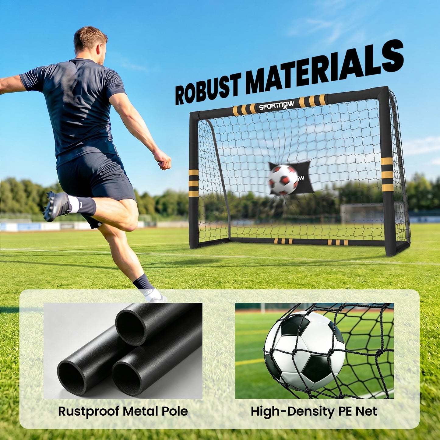 SPORTNOW Football Goal, 8 x 5ft Portable Football Net with EPE Foam Padding, PVC Tube Covers Ground Stakes and Metal Frame